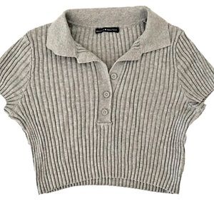 Brandy melville ribbed Bridget polo crop top in grey short sleeved and buttons